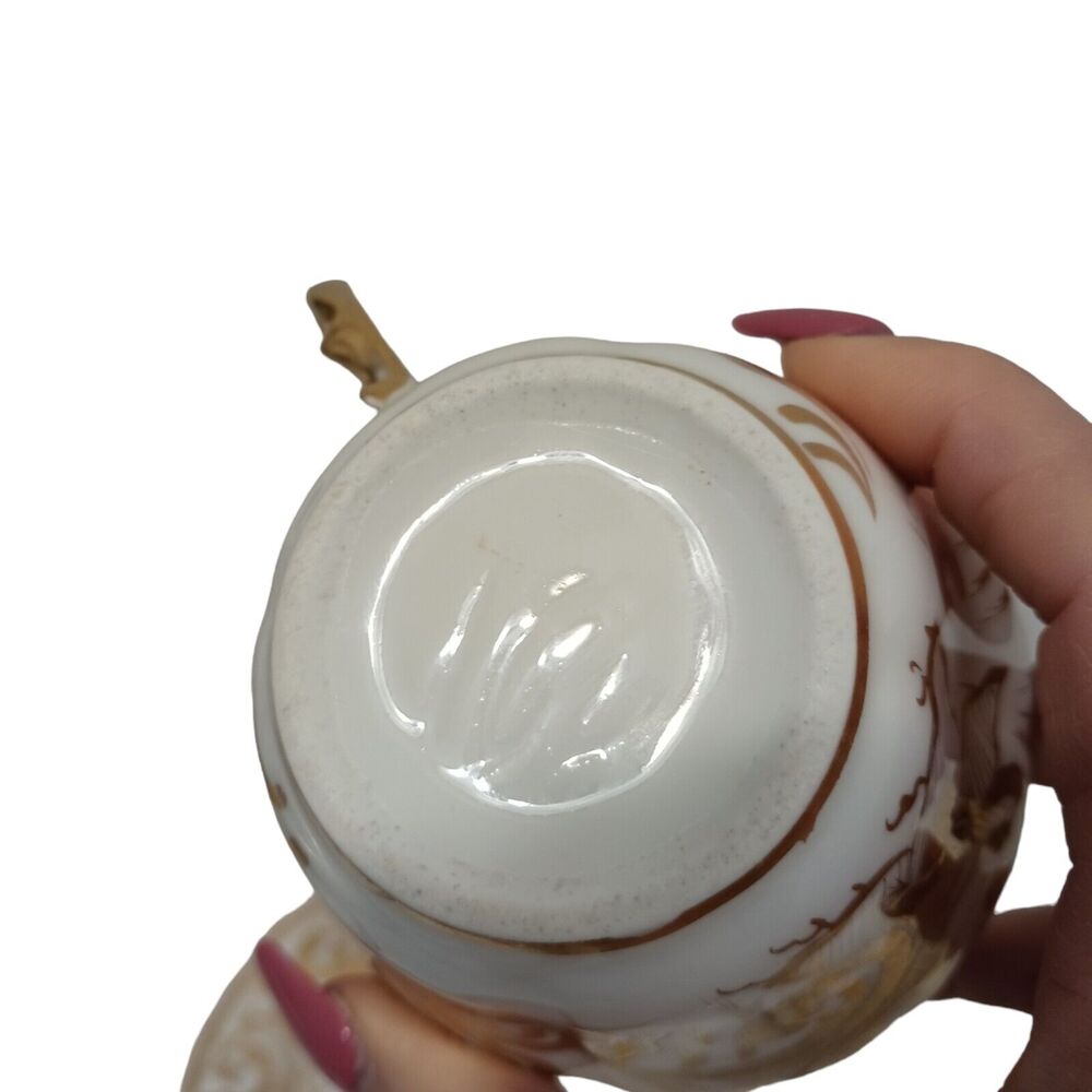 4 Pieces 24k Gold Hand Painted TEA CUP SAUCERS SET Scalloped Hollywood Regency - Picture 15 of 16